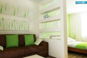 Что выбрать для зонирования комнаты 18 кв. м на спальню и гостиную: перегородки, цвета, мебель, другие решения