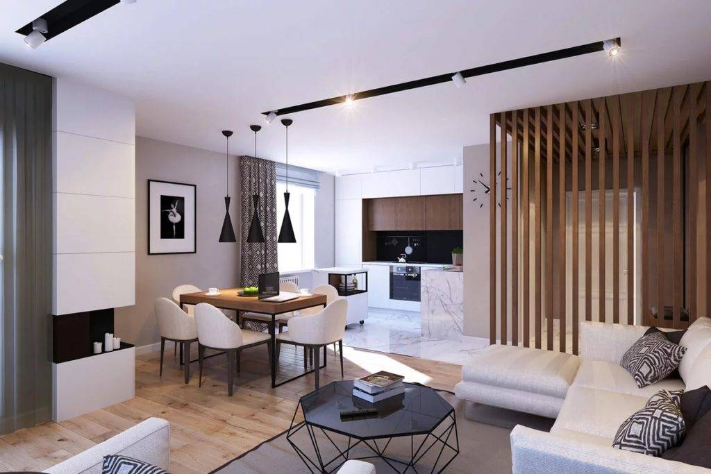 План однокомнатной квартиры: современный дизайн пространства, разделение студии площадью 40 кв. метров на зоны комнаты и кухни