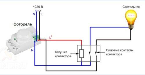 Схема подключения фотореле для уличного освещения через автомат