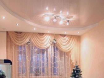 Двухуровневые натяжные потолки с подсветкой (56 фото): двухуровневые потолочные покрытия из гипсокартона со светодиодным освещением