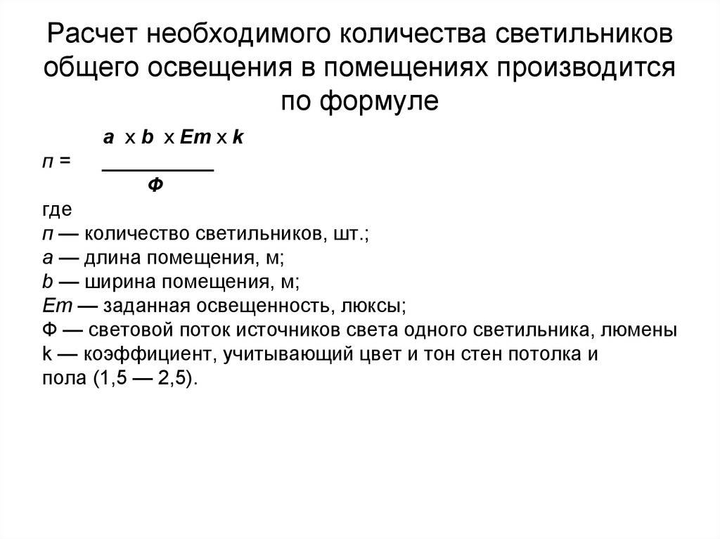 Количество ватт на квадратный метр освещения