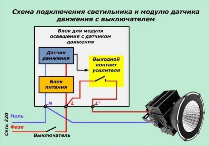 Как подключить датчик движения к светодиодному прожектору - возможные схемы коммутации для освещения