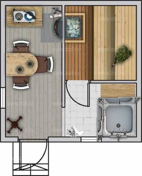 Планировка бани размером 4х4