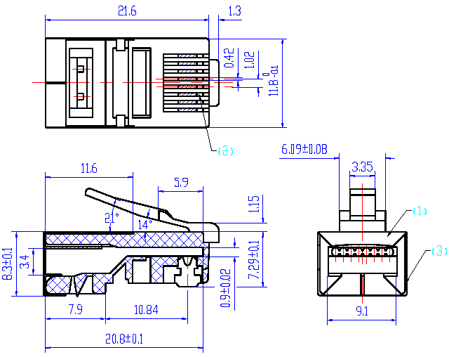 Разъем rj45 Размеры. Коннектор rj45 чертеж. Чертеж разъема rj45. Чертеж вилка rj45 8p8c.