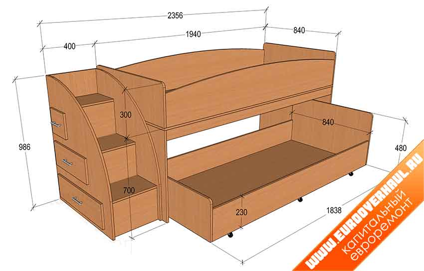 Детская двухъярусная кровать своими руками: чертежи, фото