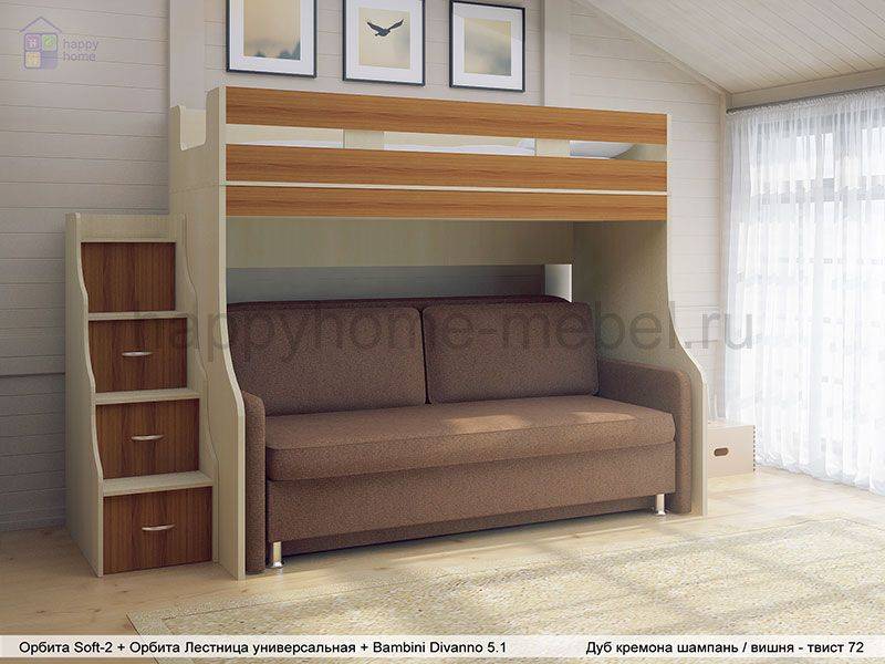 Кровать-чердак с диваном: особенности применения в интерьере