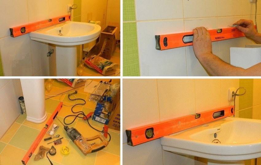 Самостоятельная установка раковины с тумбой в ванной