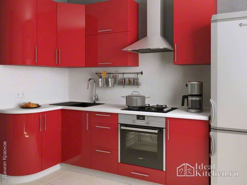 фото дизайна красных кухонь в интерьерах реальных квартир