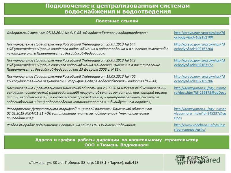 Федеральные ссылки. Законодательство в сфере водоснабжения и водоотведения. Договор на подключение к сетям водоснабжения и водоотведения. Регламент то водоснабжения и водоотведения. Плата за подключение к сетям водоснабжения и водоотведения.