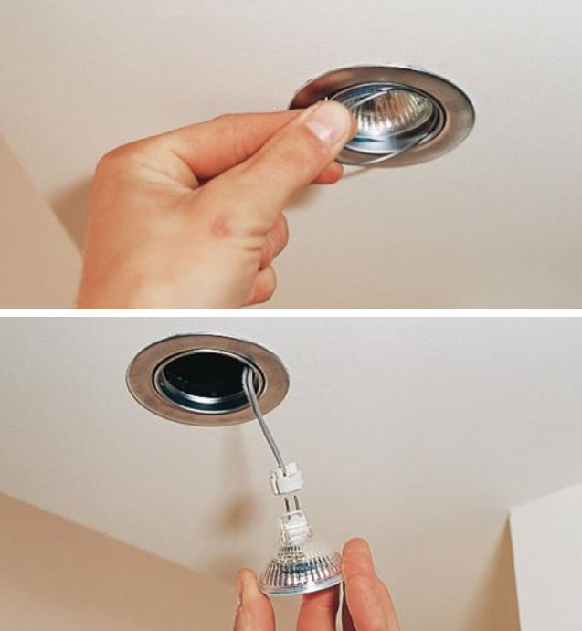 Как поменять лампочку в точечном светильнике на натяжном или подвесном потолке?