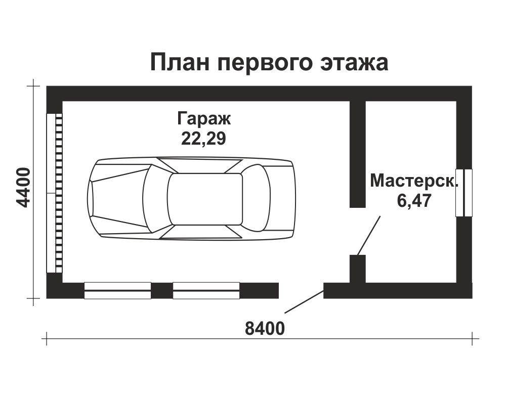 Размеры гаража - оптимальные, на 1 машину, стандартная ширина