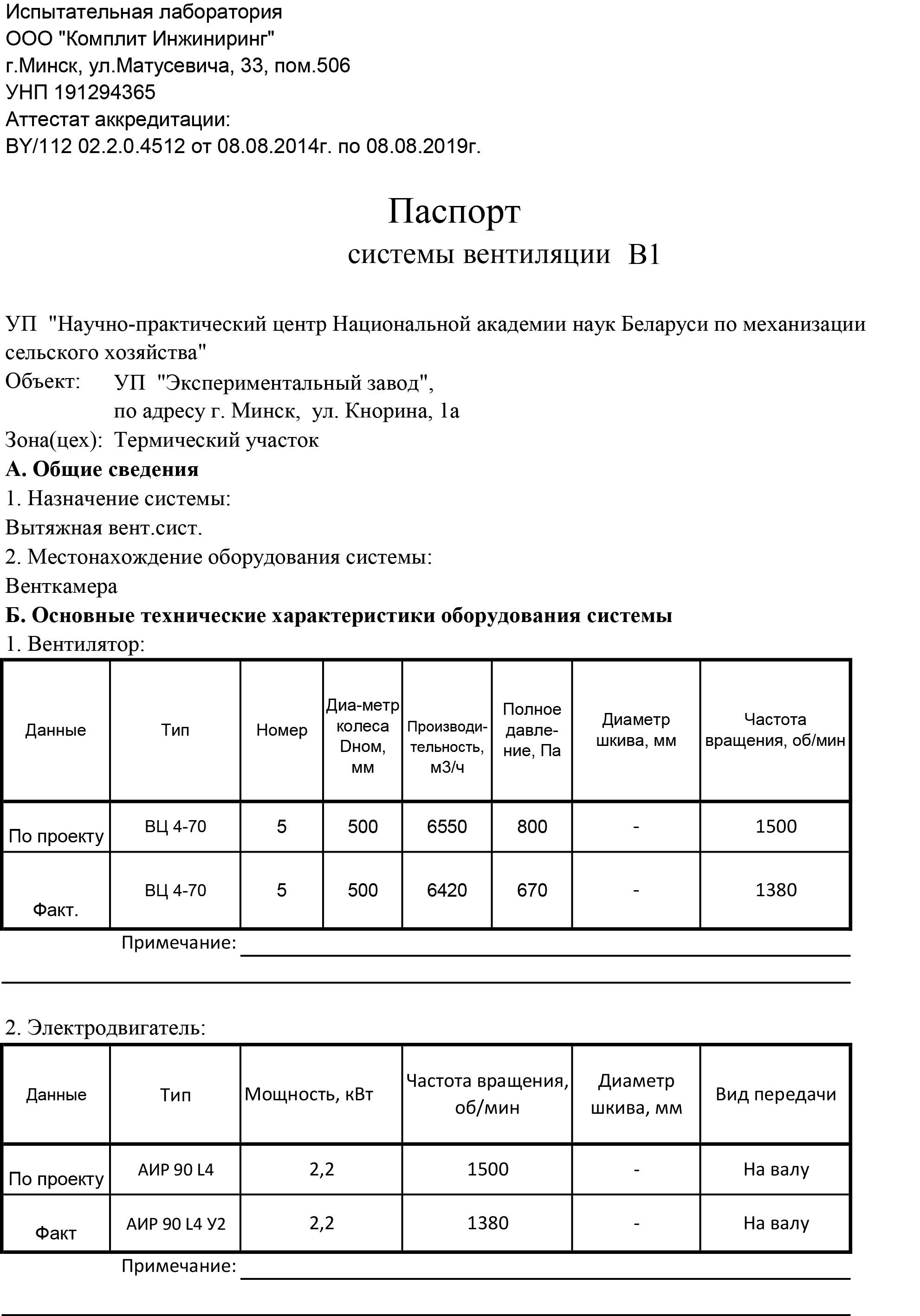 Паспорт на приточно вытяжную вентиляцию
