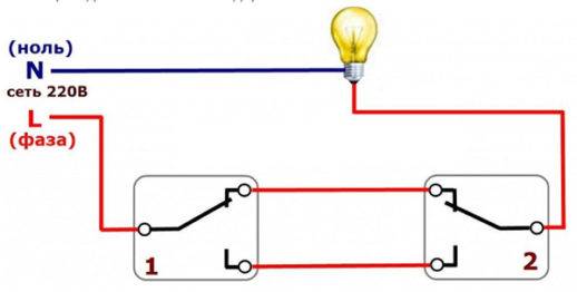 Проходной выключатель: схема подключения на 2 точки наглядно