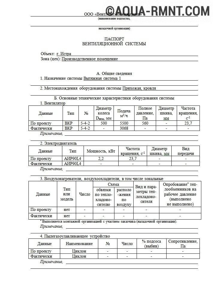 Паспортизация вентиляции