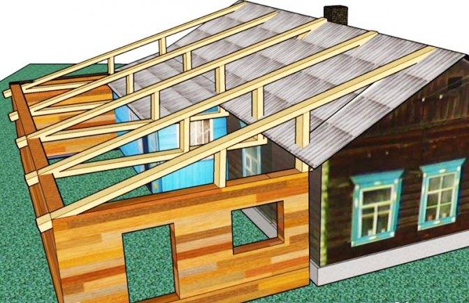 Как сделать крышу на пристройке к дому с односкатной и ломаной кровлей, как пристроить, дом с пристройкой под одной крышей, стропильная система, как соединить