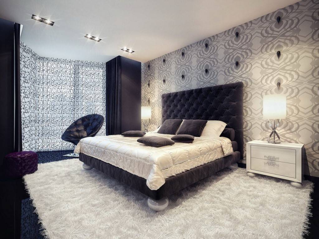 Дизайн черной спальни (60 фото): интерьер в черных тонах с золотом и паркетной доской, сочетание с коричневым и бирюзовым