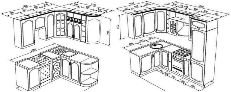 Чертежи угловых маленьких кухонь