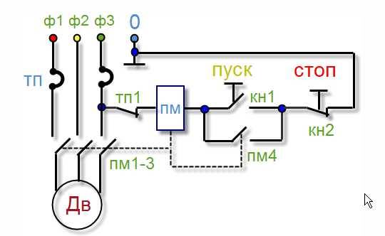 Схема подключения магнитного пускателя на 380 в через кнопочный пост схема