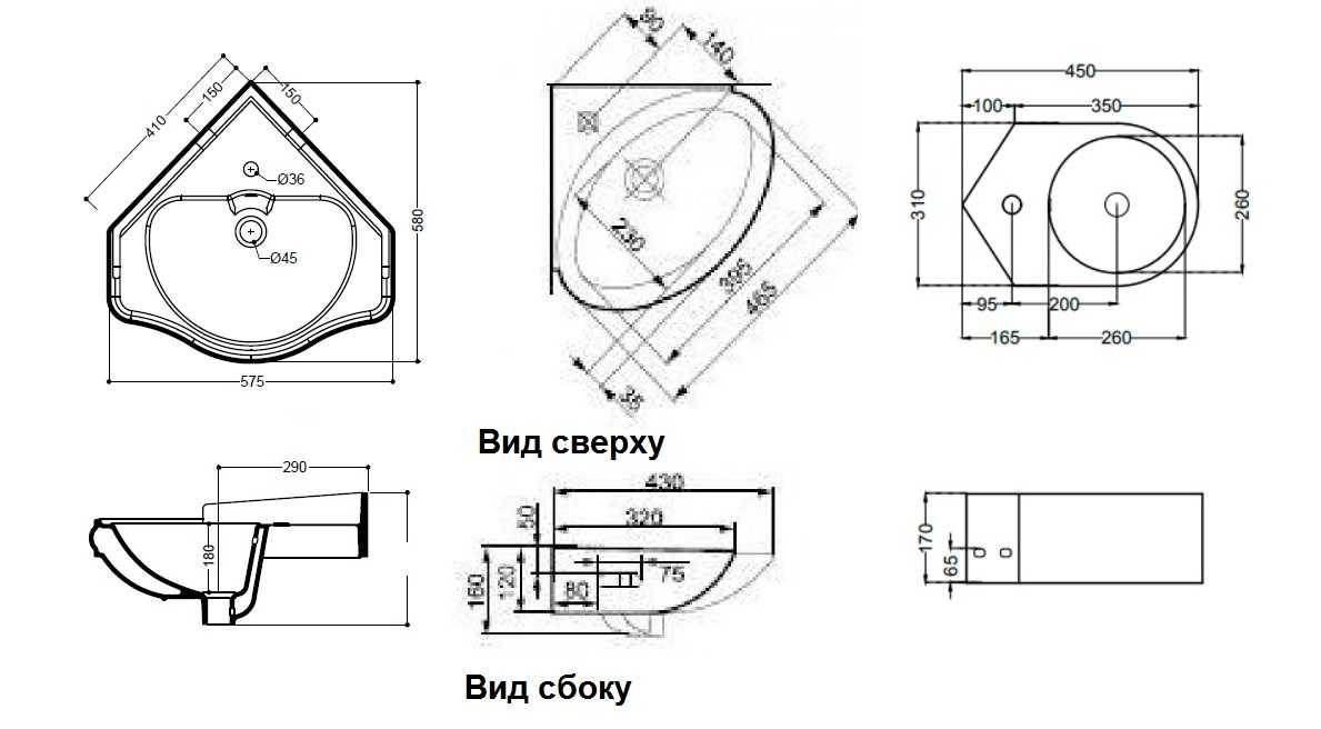 Размеры раковины для ванной комнаты (габариты: ширина, длина, высота и глубина)