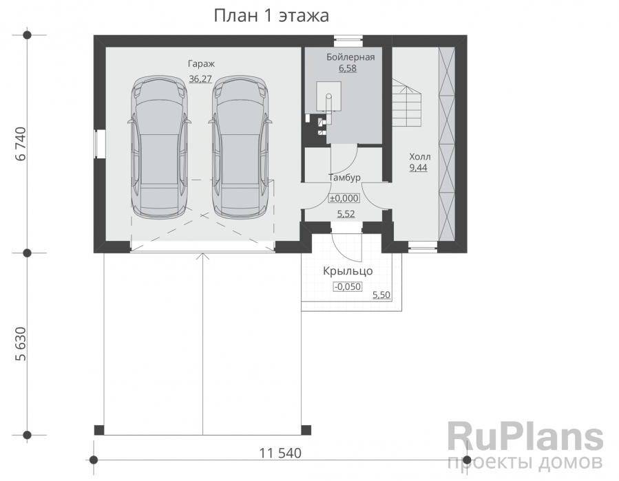 Проект гаража на 2 машины с двумя воротами из блоков