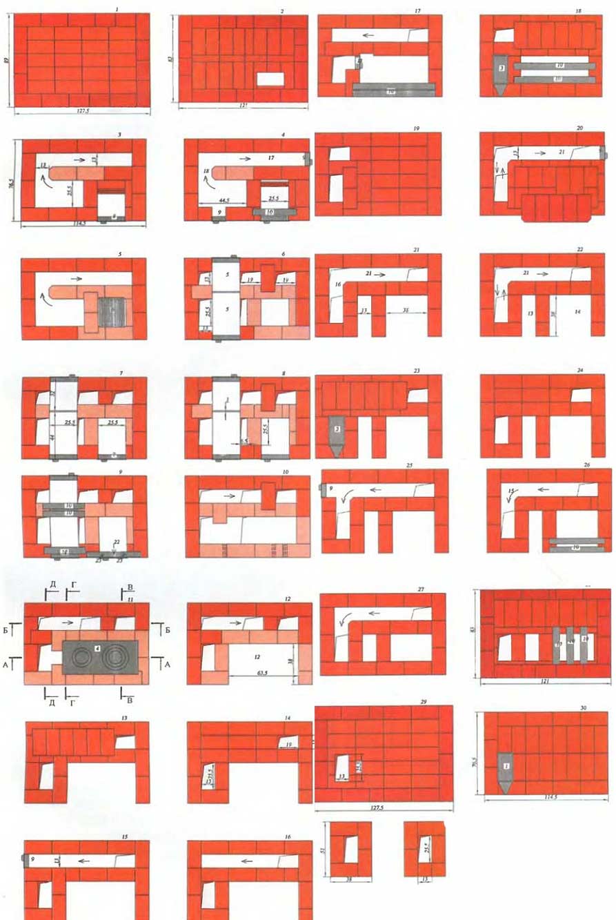 Печь с плитой и духовкой из кирпича порядовка и схема