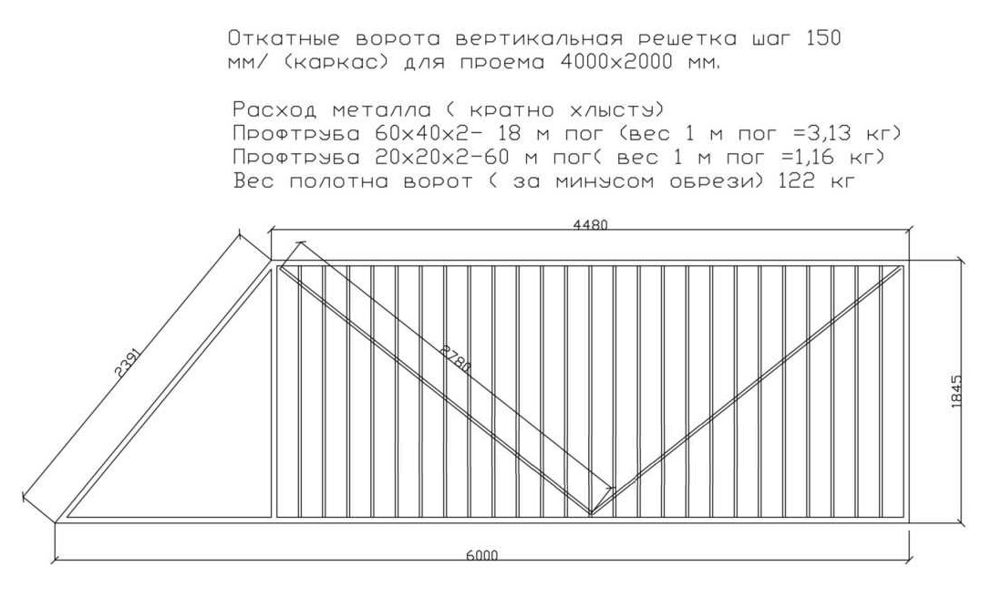 Обозначение откатных ворот на плане