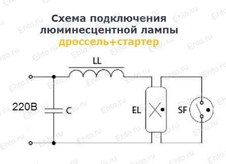 Схема подключения люминесцентных ламп: подключаем люминесцентные лампы с дросселем