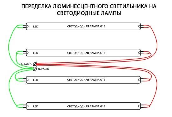 Как подключить в светильнике трубчатую светодиодную лампу вместо люминесцентной?