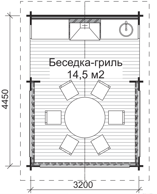 Проект беседки с мангалом с размерами