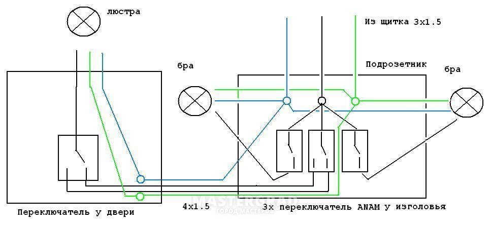 Подключение трехклавишного выключателя в блоке с розеткой и без нее.