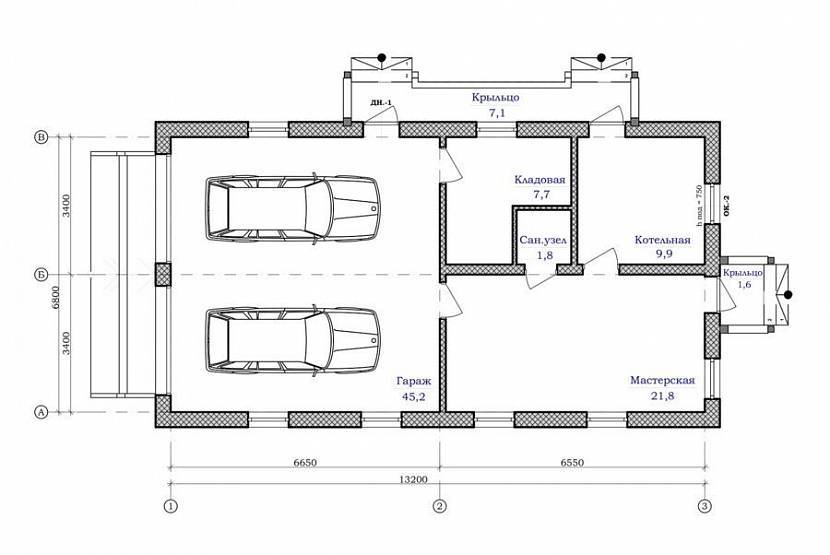 Проект гаража на 2 машины (62 фото): гараж на два авто с хозблоком и мансардой, жилым вторым этажом и мастерской