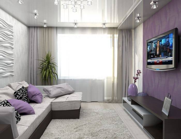Дизайн гостиной в фиолетовом цвете