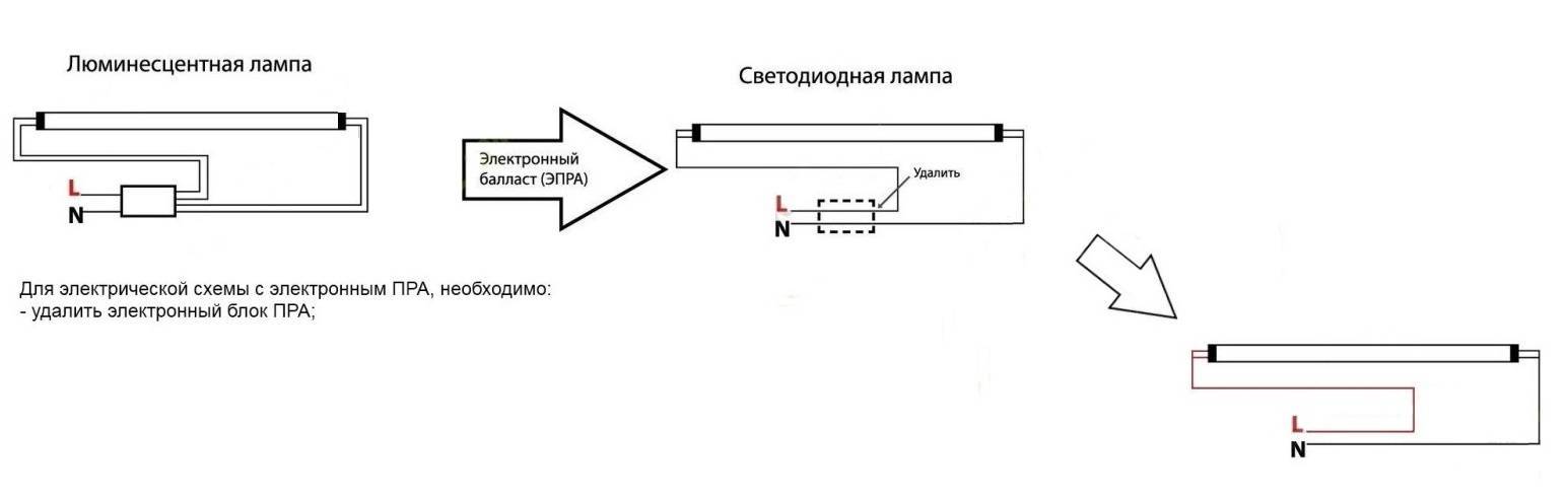 Как подключить светодиодные лампы вместо люминесцентных схема подключения к сети 220в