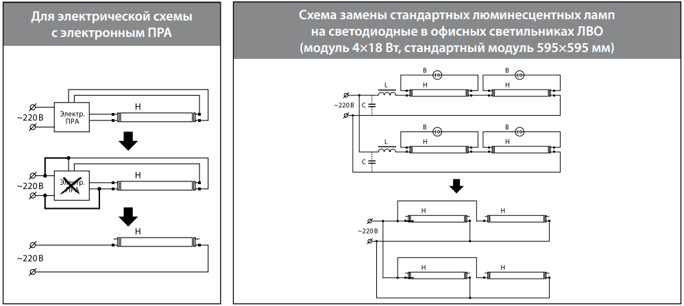 Замена люминесцентных ламп на светодиодные - 2 простых способа, схема подключения, переделка под т8