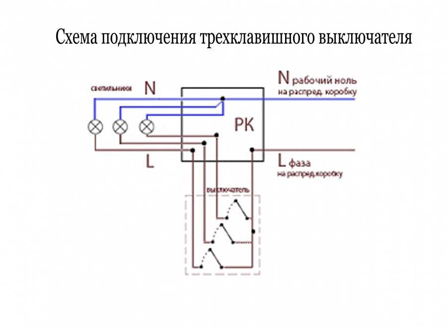 Трёхклавишный выключатель света: схема подключения с розеткой и без неё