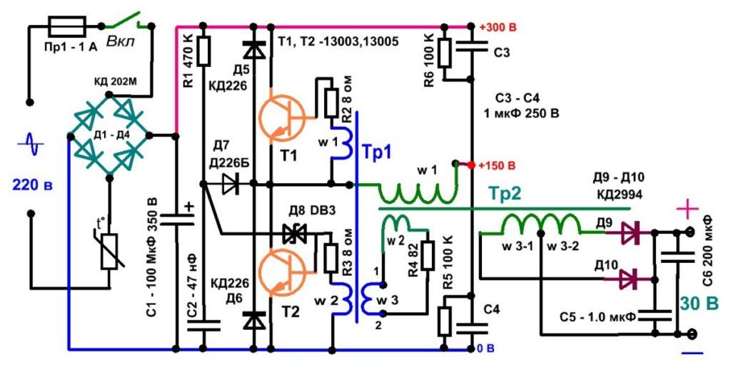 Схема электронного трансформатора на 12 вольт