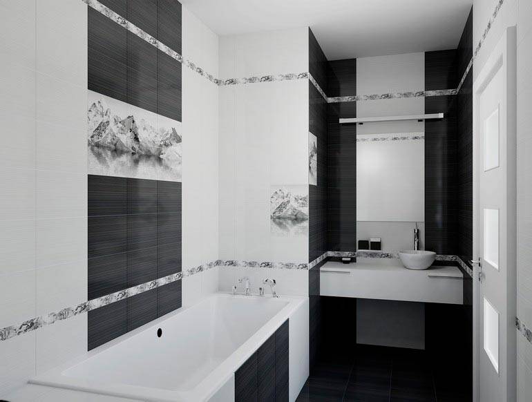 Стильный дизайн черно-белой ванной