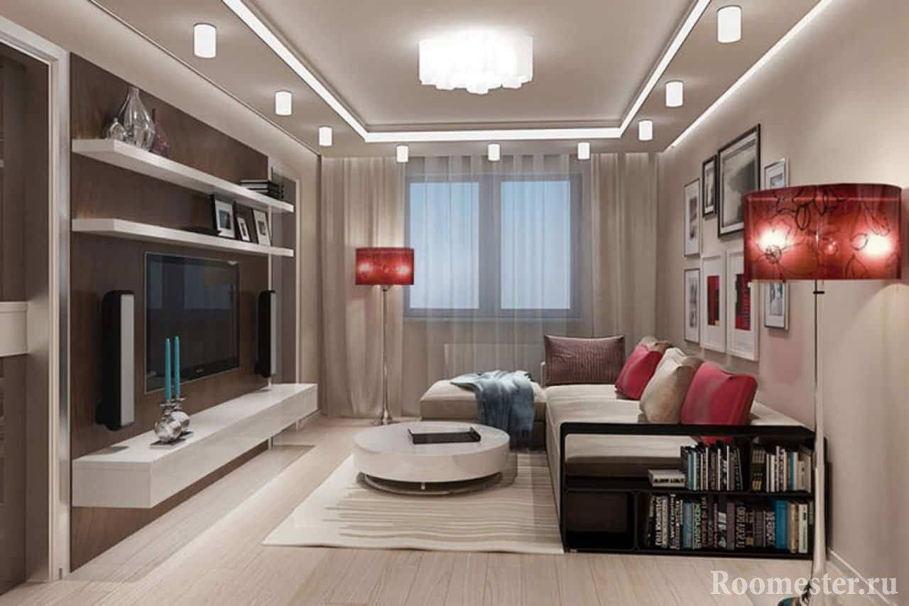 Дизайн гостиной совмещенной со спальней 20 кв м
