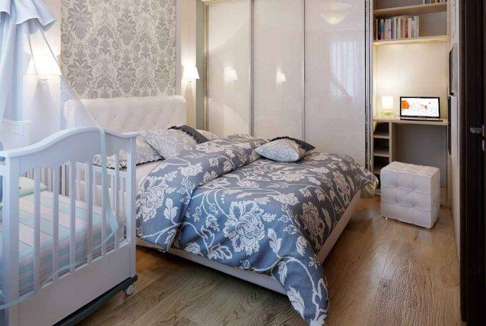 Дизайн спальни с детской кроваткой