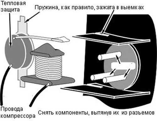 Схема питания компрессора холодильника