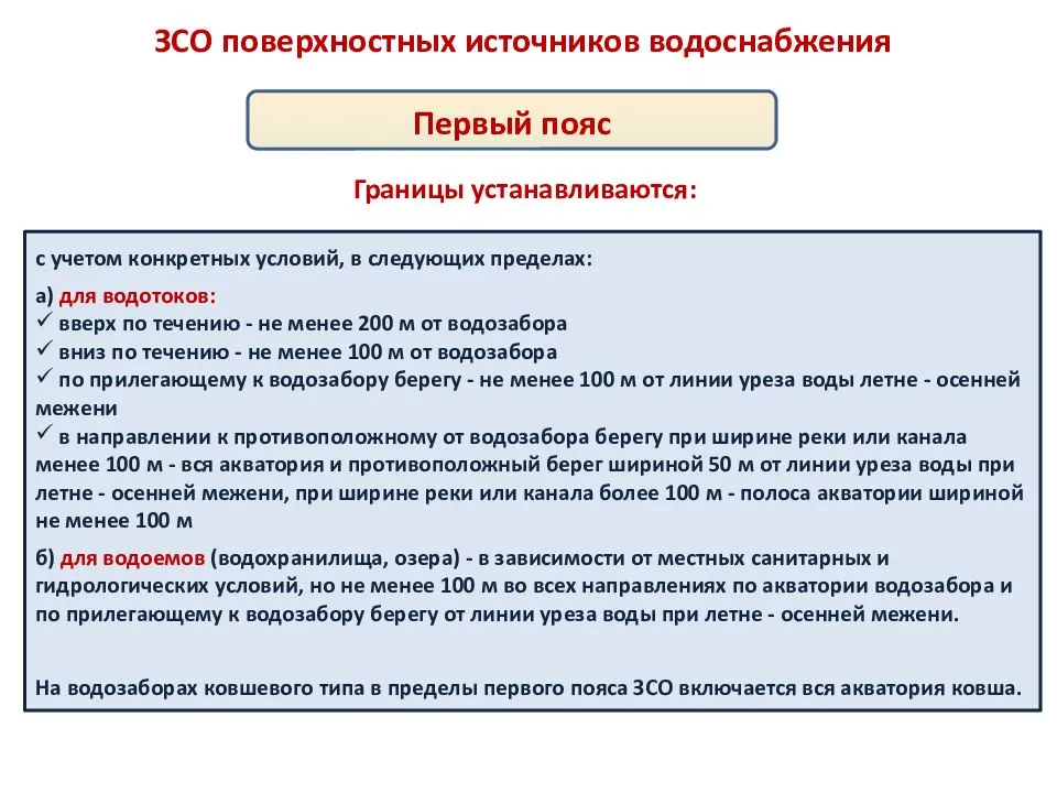 Зсо. Первый пояс зоны санитарной охраны источников водоснабжения. Зоны санитарной охраны водоисточников. Зоны санитарной охраны поверхностных источников водоснабжения. Зоны санитарной охраны для поверхностных водоисточников.