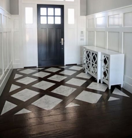 Комбинированная плитка и ламинат - 50 фото в кухне, коридоре, гостиной