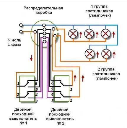 Проходной выключатель на 3 точки схема подключения - tokzamer.ru