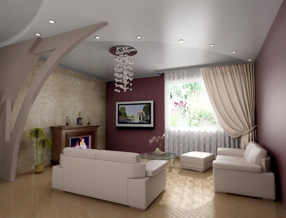 Двухуровневые потолки из гипсокартона для гостиной и зала — практичное решение