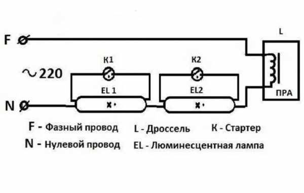 Простая схема подключения люминесцентных ламп